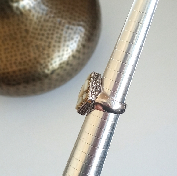 Vintage 925 Sterling Silver Mother Of Pearl Art Deco Ring 5.5 - Picture 6 of 15